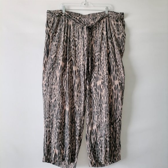 Jessica Simpson Womens Black Brown Leopard Print Tie Waist Capri Pant Size 2X - Picture 1 of 7